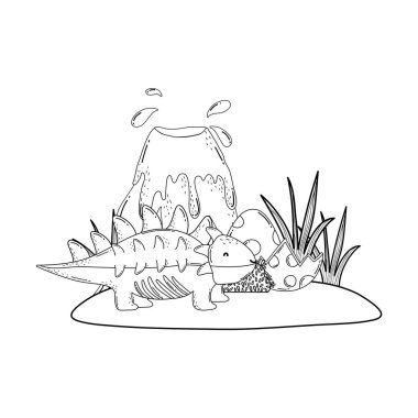 yanardağ manzara ile sevimli dinozor