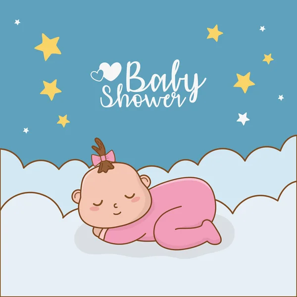 Tarjeta de ducha de bebé con bebé niña — Vector de stock