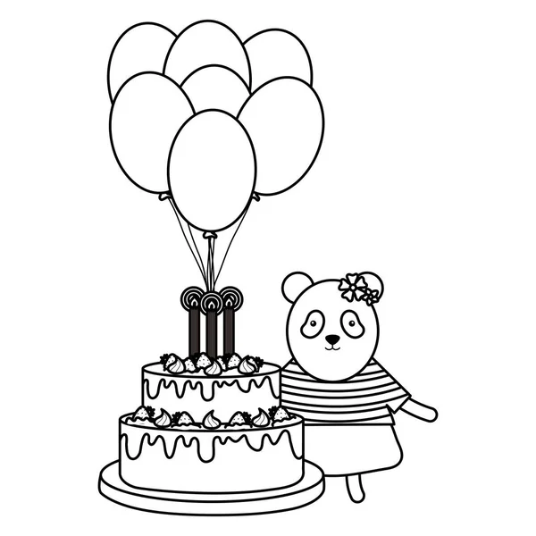 Drăguț urs panda tort dulce în ziua de naștere petrecere — Vector de stoc