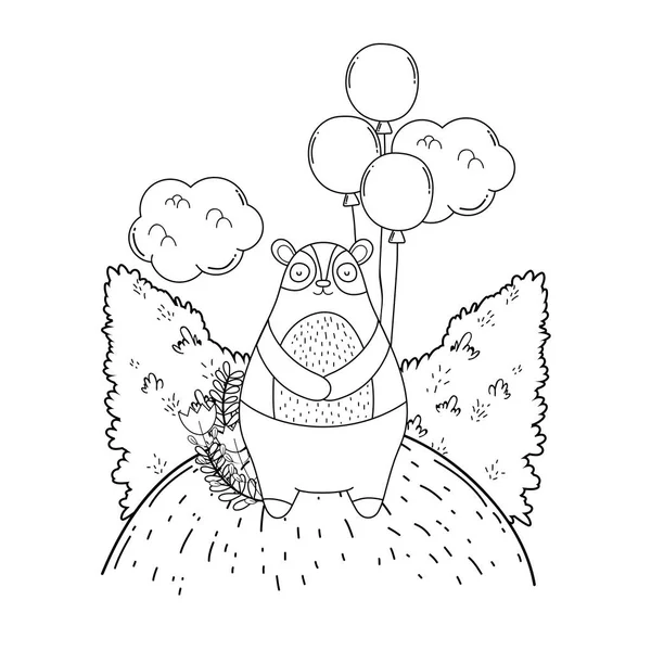 Ładny niedźwiedź z balonami helu pływające — Wektor stockowy