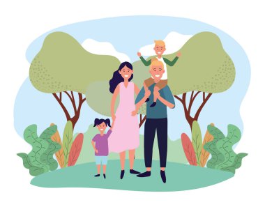 oğulları ve kızı ile sevimli kadın ve adam