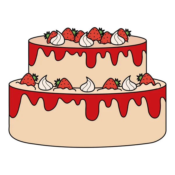 Delicioso bolo doce com morangos — Vetor de Stock