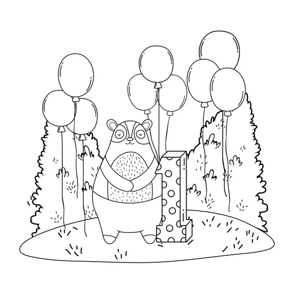 Cute bear with balloons helium in the landscape — Stock Vector