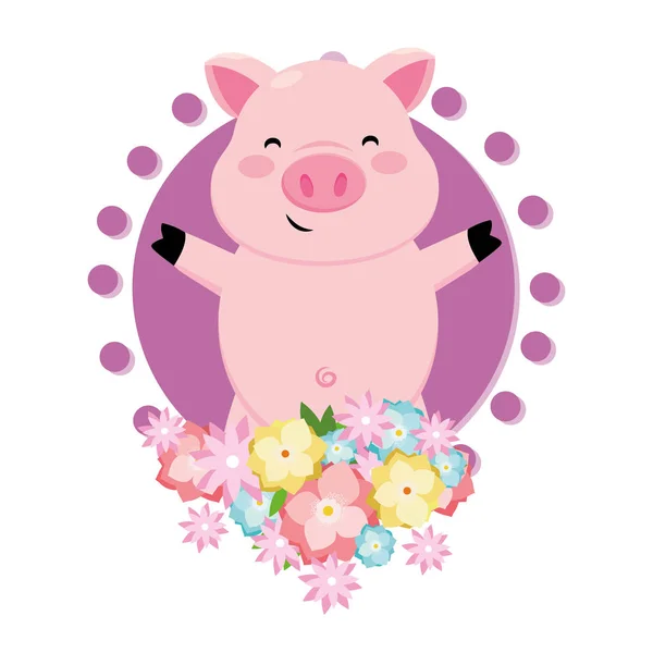Cochon avec fleur — Image vectorielle
