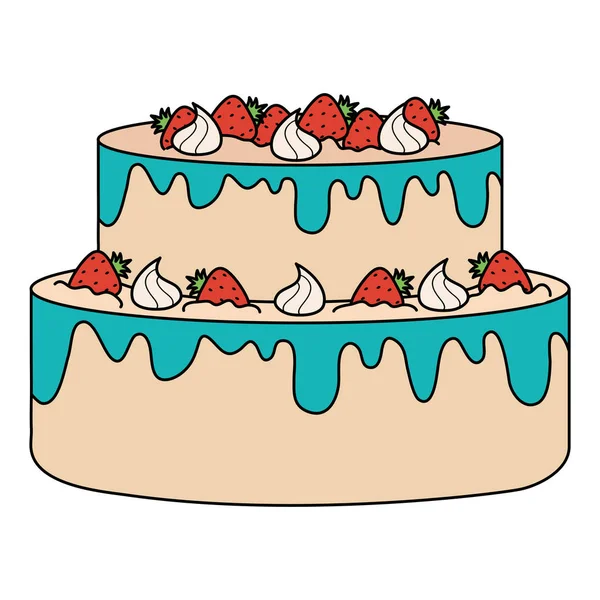 Delicioso bolo doce com morangos — Vetor de Stock