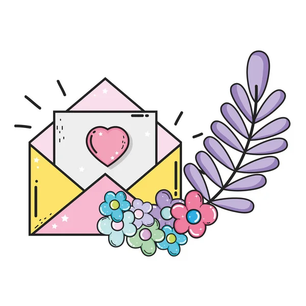 Φάκελος με καρδιά και λουλούδια — Διανυσματικό Αρχείο
