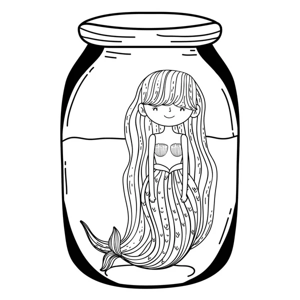 Mooie zeemeermin mason jar fairytale karakter — Stockvector