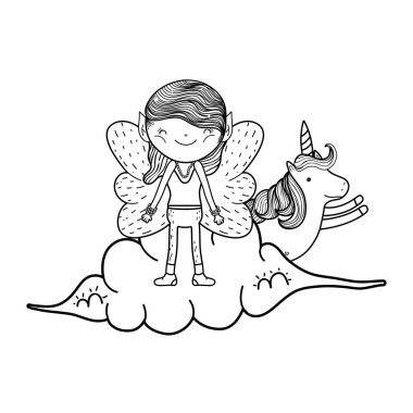 bulutlar tek boynuzlu at ile sevimli küçük peri