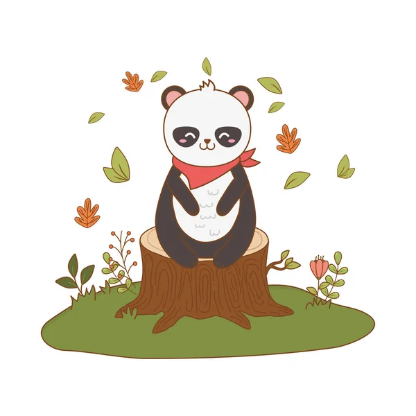 Urso bonito panda caráter floresta —  Vetores de Stock