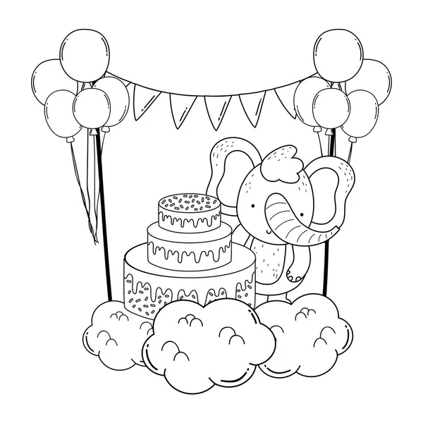 Elefante con pastel dulce — Vector de stock