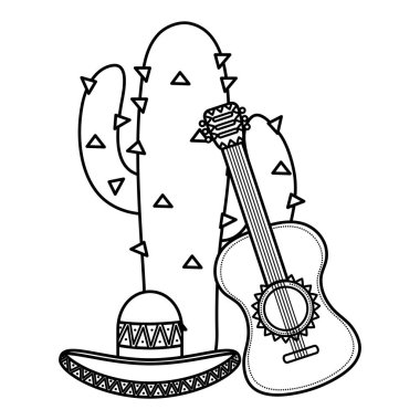 Mexican şapka ve gitar ile kaktüs bitki