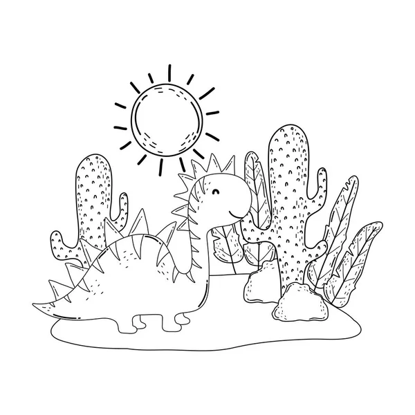 Lindo apatosaurio con cactus en el paisaje — Archivo Imágenes Vectoriales