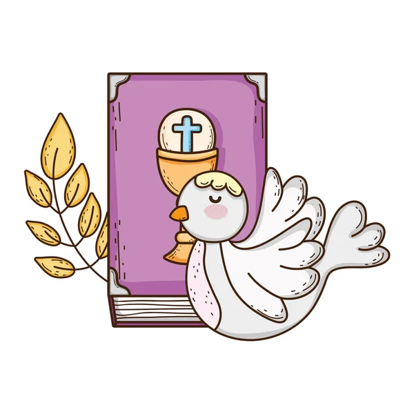 Helig bibel bok med Dove Bird — Stock vektor