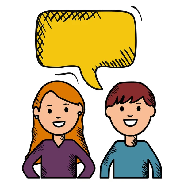 Young couple with speech bubbles avatars characters — Stock Vector