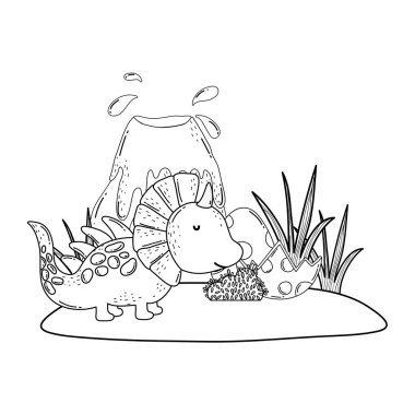 yanardağ manzara ile sevimli dinozor