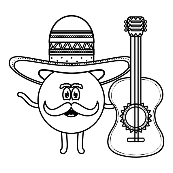 Personnage emoji mexicain avec guitare — Image vectorielle
