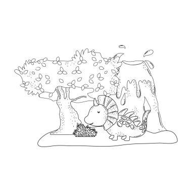 yanardağ manzara ile sevimli dinozor