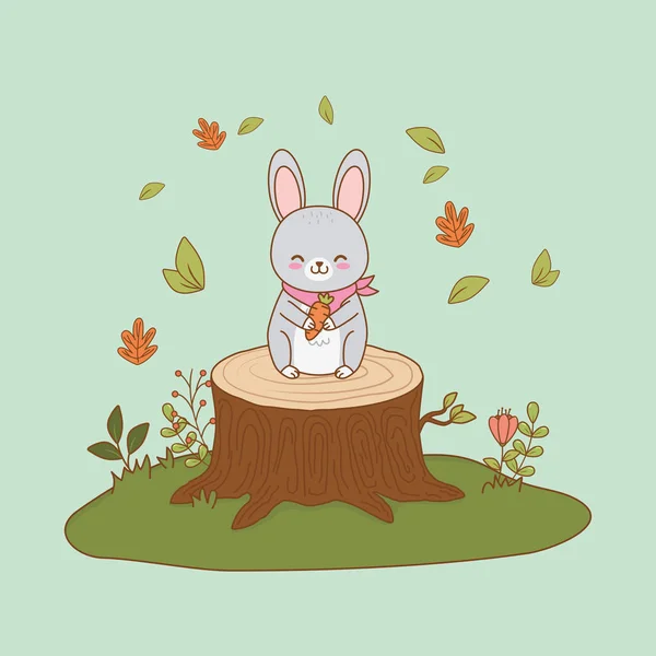 Cute rabbit in the field woodland character — Stock Vector