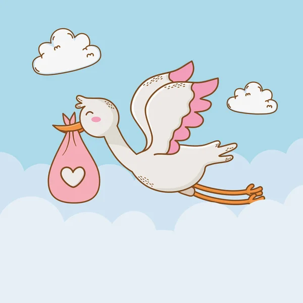 Carte de douche bébé avec cigogne — Image vectorielle