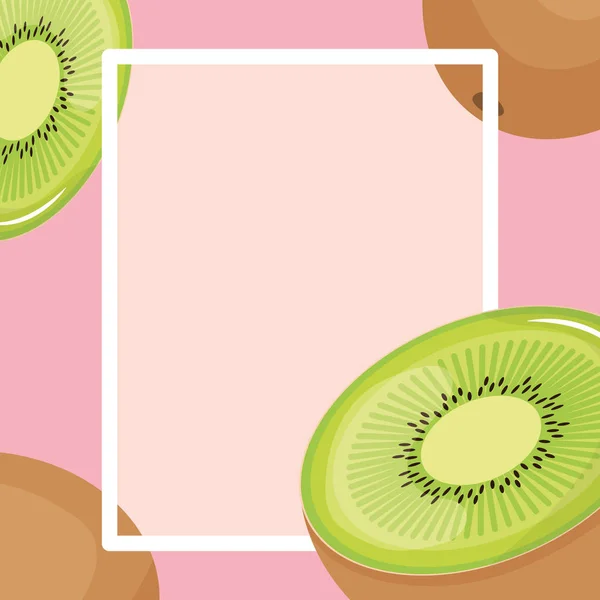Kiwi frais fruits exotiques cadre carré — Image vectorielle