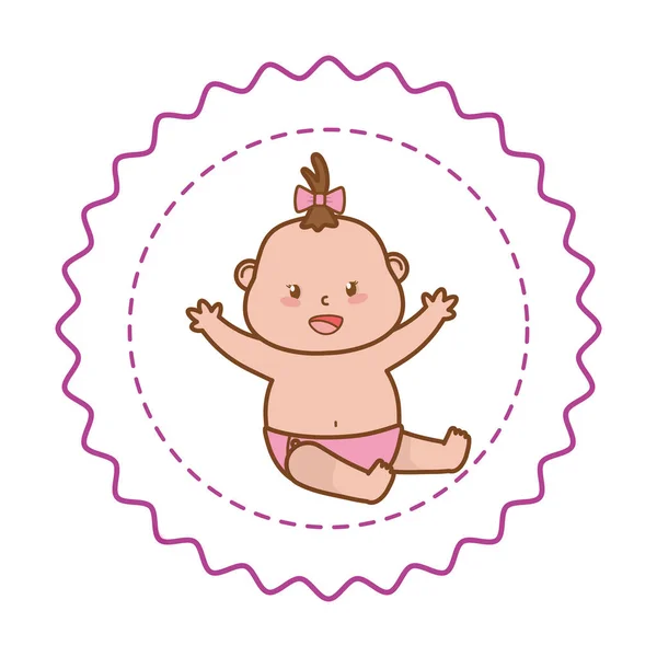 Bébé douche étiquette ronde timbre avec dessins animés — Image vectorielle