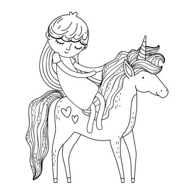 prenses karakterleri ile güzel küçük tek boynuzlu at