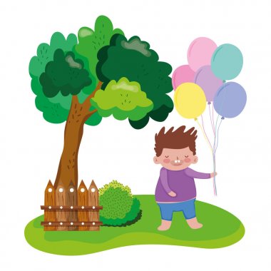 manzara balonlar helyum ile küçük tombul çocuk