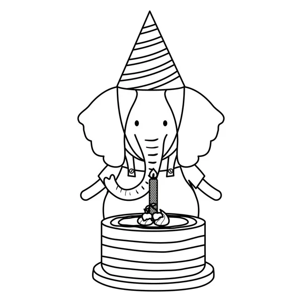Süßer Elefant mit süßem Kuchen bei Geburtstagsfeier — Stockvektor