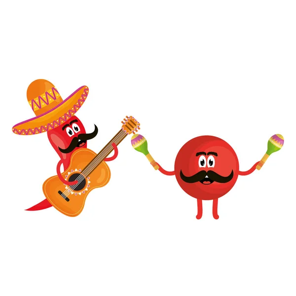 Meksykański znak emoji z gitarą i papryczką chilli — Wektor stockowy