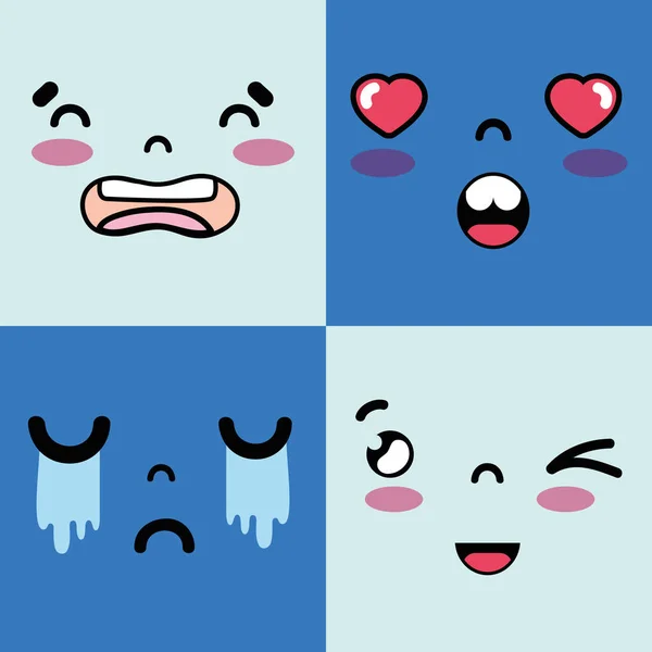 Set volti emoji con emozioni personaggio — Vettoriale Stock