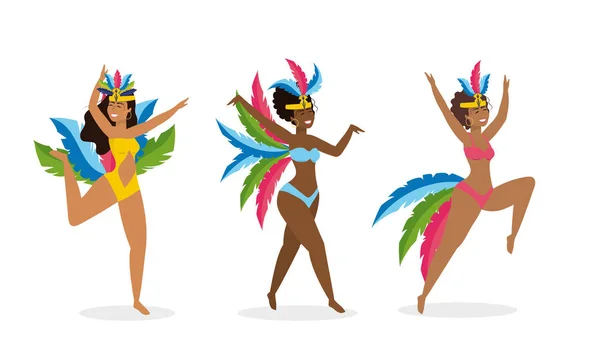 Set κορίτσια χορευτές με χαριτωμένο κοστούμι και φτερά — Διανυσματικό Αρχείο