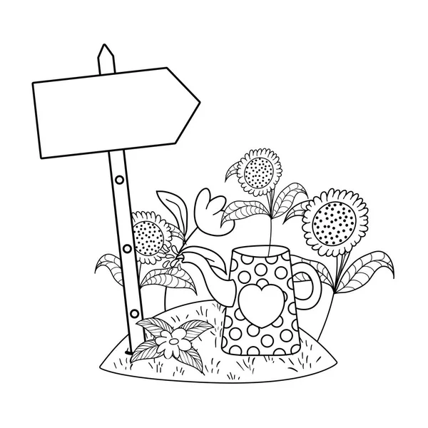 Красивый милый сад с бабочками и разбрызгивателем — стоковый вектор
