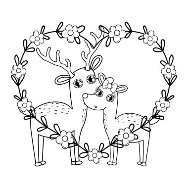 çiçek dekorasyonu ile sevimli aşk reindeer çift