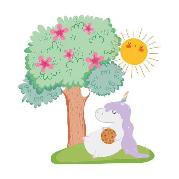 Schattig unicorn in landschap kawaii karakter — Stockvector