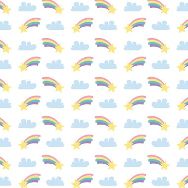 bulutlar ve yıldız desenli sevimli gökkuşağı