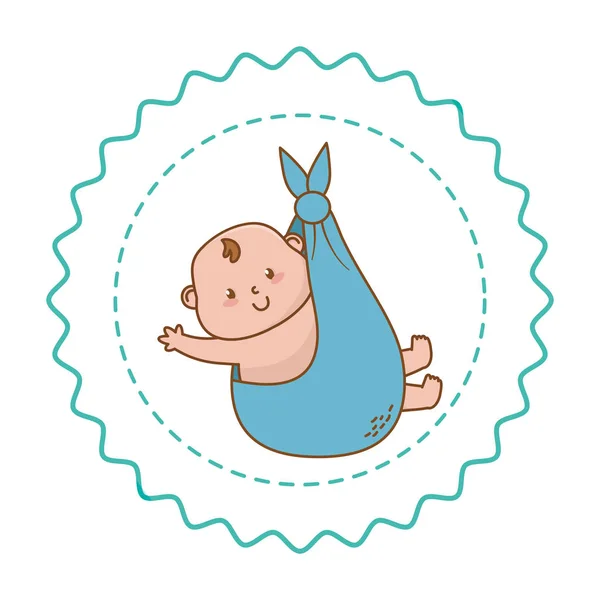 Baby shower sello de etiqueta redonda con dibujos animados — Vector de stock