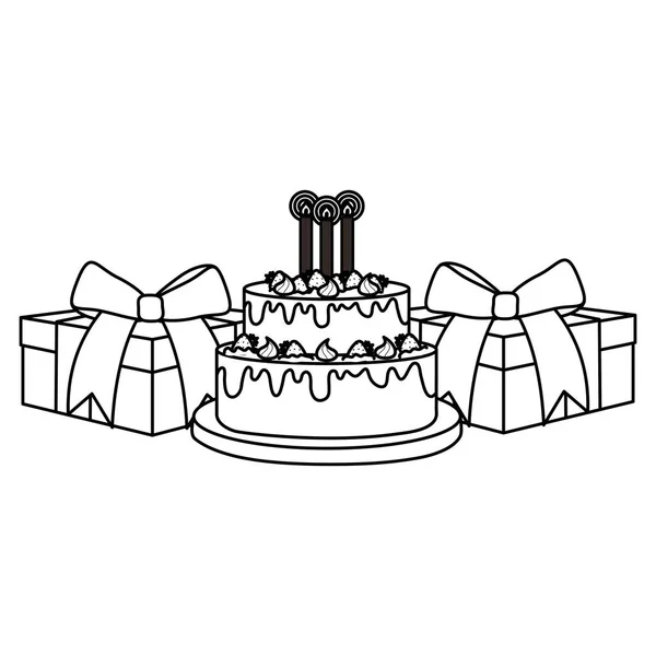 Geschenken dozen presenteert met zoete cake — Stockvector