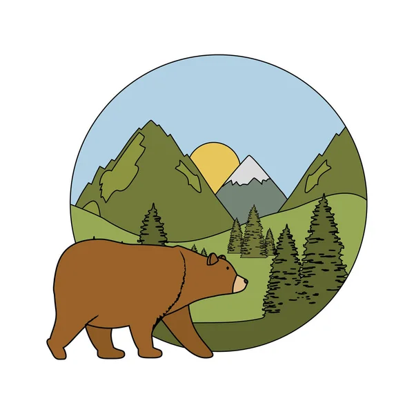 Mountains with bear grizzly scene — Stock Vector