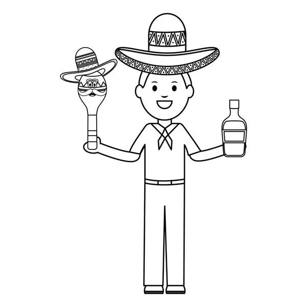 Meksykański człowiek z Tequila i Maraca charakter — Wektor stockowy