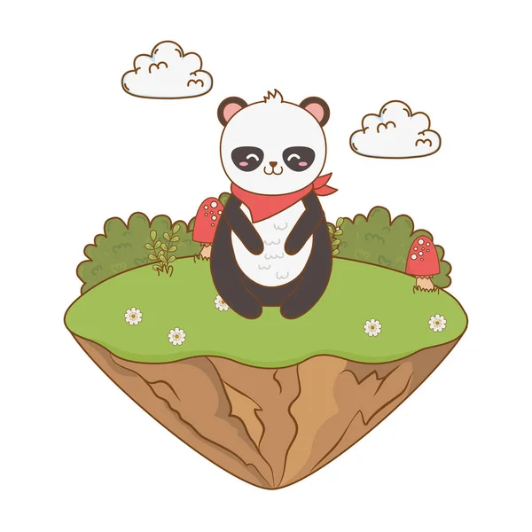 Χαριτωμένο αρκούδα panda στο χωράφι δάσος χαρακτήρα — Διανυσματικό Αρχείο