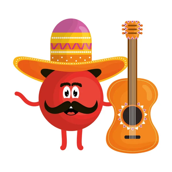 Emoji mexicano con sombrero y personaje de guitarra — Archivo Imágenes Vectoriales