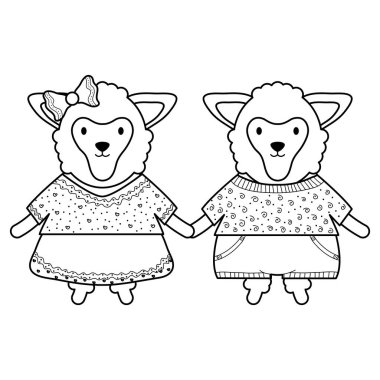 sevimli koyun çift çocuksu karakterler