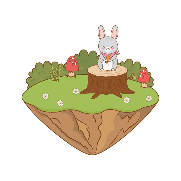 Cute rabbit in the field woodland character — Stock Vector