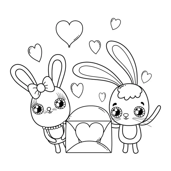 Niedliche Kaninchen Paar mit Umschlag Valentinstag — Stockvektor