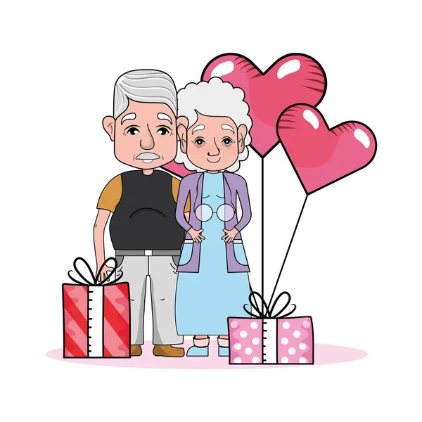 Bonito avós casal desenhos animados — Vetor de Stock