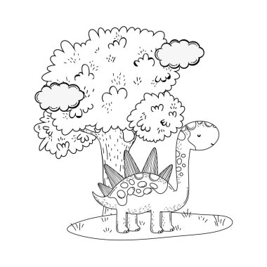 Peyzaj ağaç ile sevimli apatosaurus