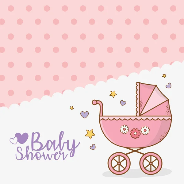Tarjeta de ducha de bebé con carro rosa — Archivo Imágenes Vectoriales