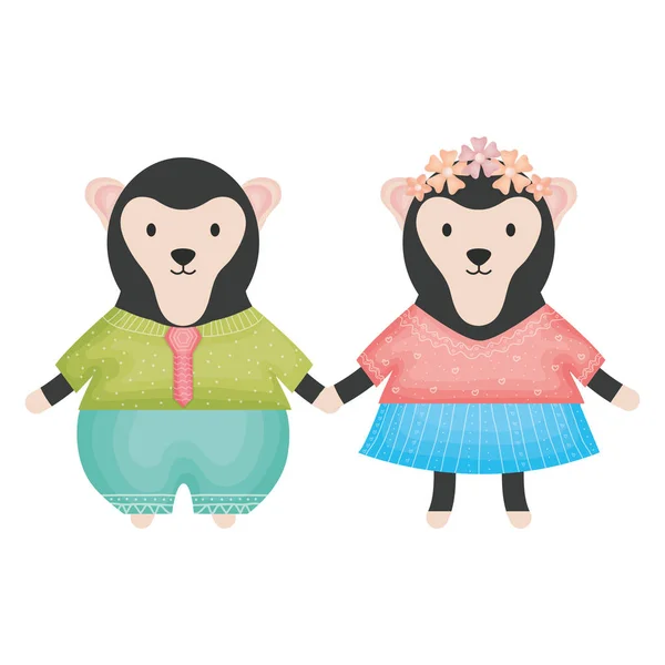 Милые обезьяны пара детских персонажей — стоковый вектор