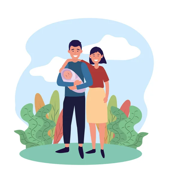 Mujer y hombre pareja con su lindo bebé — Vector de stock