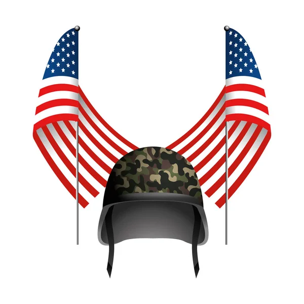 Askeri kask ile birleşik devlet bayrağı — Stok Vektör